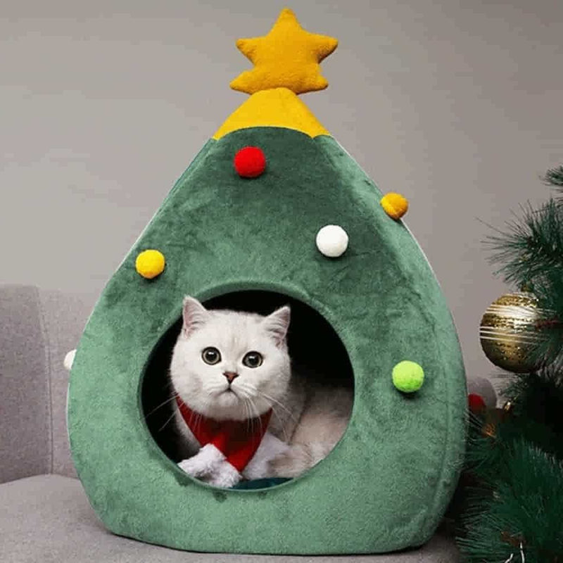 Product Photo of Cat Laying in House - Christmas Tree Bed or House for Cat and Dog