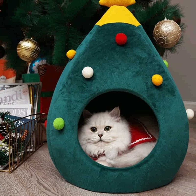 Product Photo of Cat Laying in House - Christmas Tree Bed or House for Cat and Dog