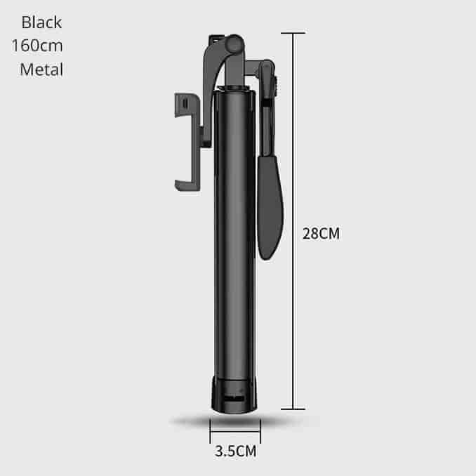 Color 'Black' - Kind 'Metal 160cm' - Phone Stabilizer - Selfie Stick, Build-in Tripod and Remote Control