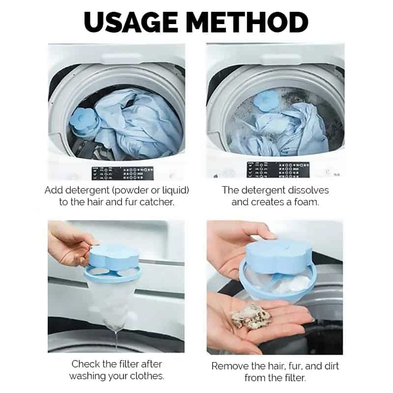 Usage Method - Reusable Laundry Hair and Fur Catching Bag