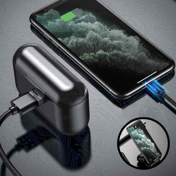 Use the Charging Casa as a Phone Holder - SoundPods Pro - Wireless, Waterproof, Volume Control, Power Bank and LED Display - Earphones